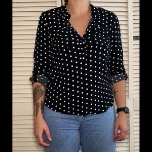 DR2 Black Shirt with White Polka Dots. Business Casual. Size Small.